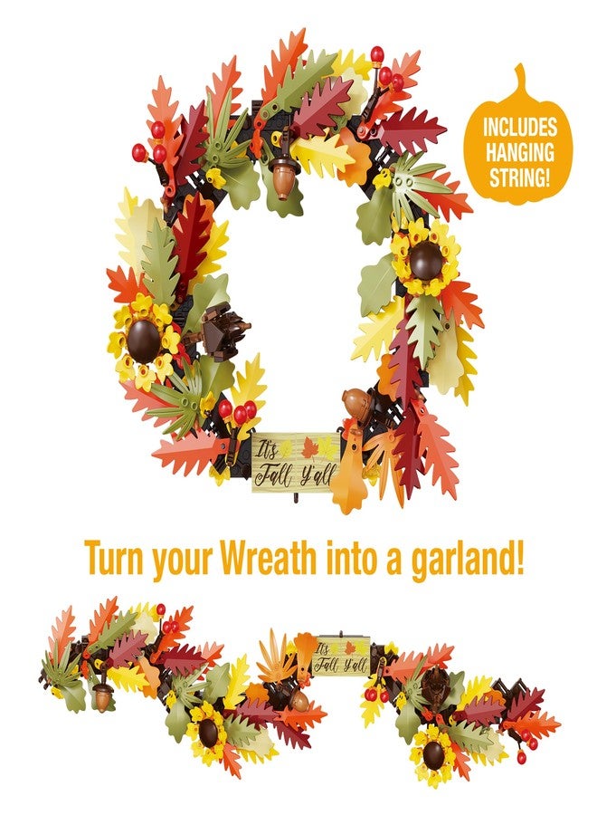 Brickcraft Harvest Wreath Brick Building Kit, 382 Pieces | DIY Autumn & Halloween Home Décor | 2-in-1 Fall Wreath & Garland Craft | Festive Thanksgiving Decoration Gift for Kids & Adults, Ages 8+ - Image 4